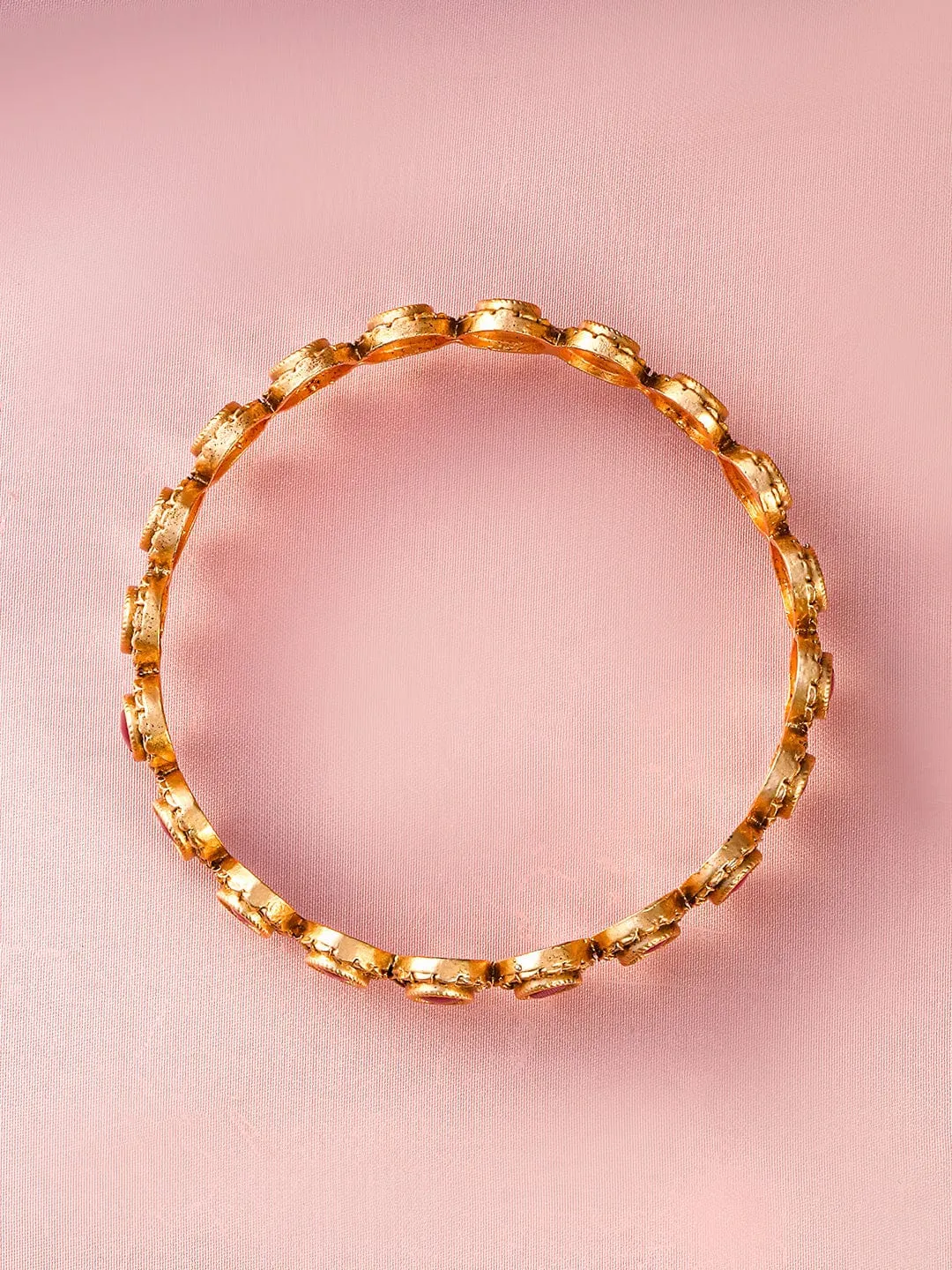 Rubans Set of 2, 22K Gold-Plated Ruby Pink Stone Studded Traditional Bangles
