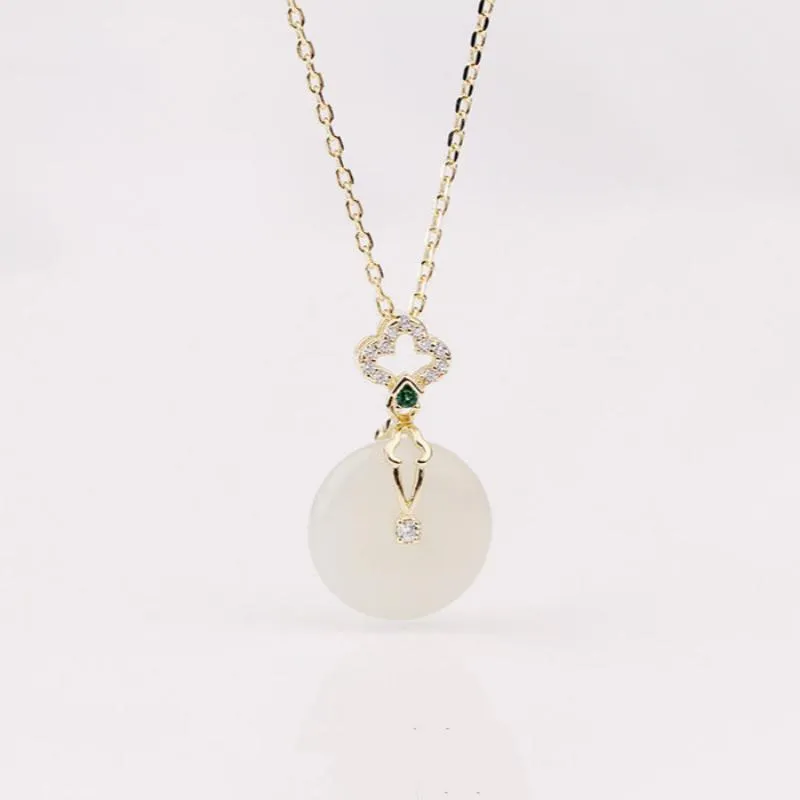 S925 Sterling Silver Necklace New Chinese Style Natural Hetian Jade
