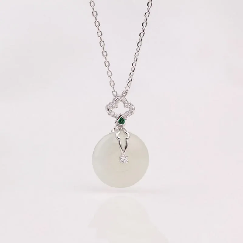 S925 Sterling Silver Necklace New Chinese Style Natural Hetian Jade