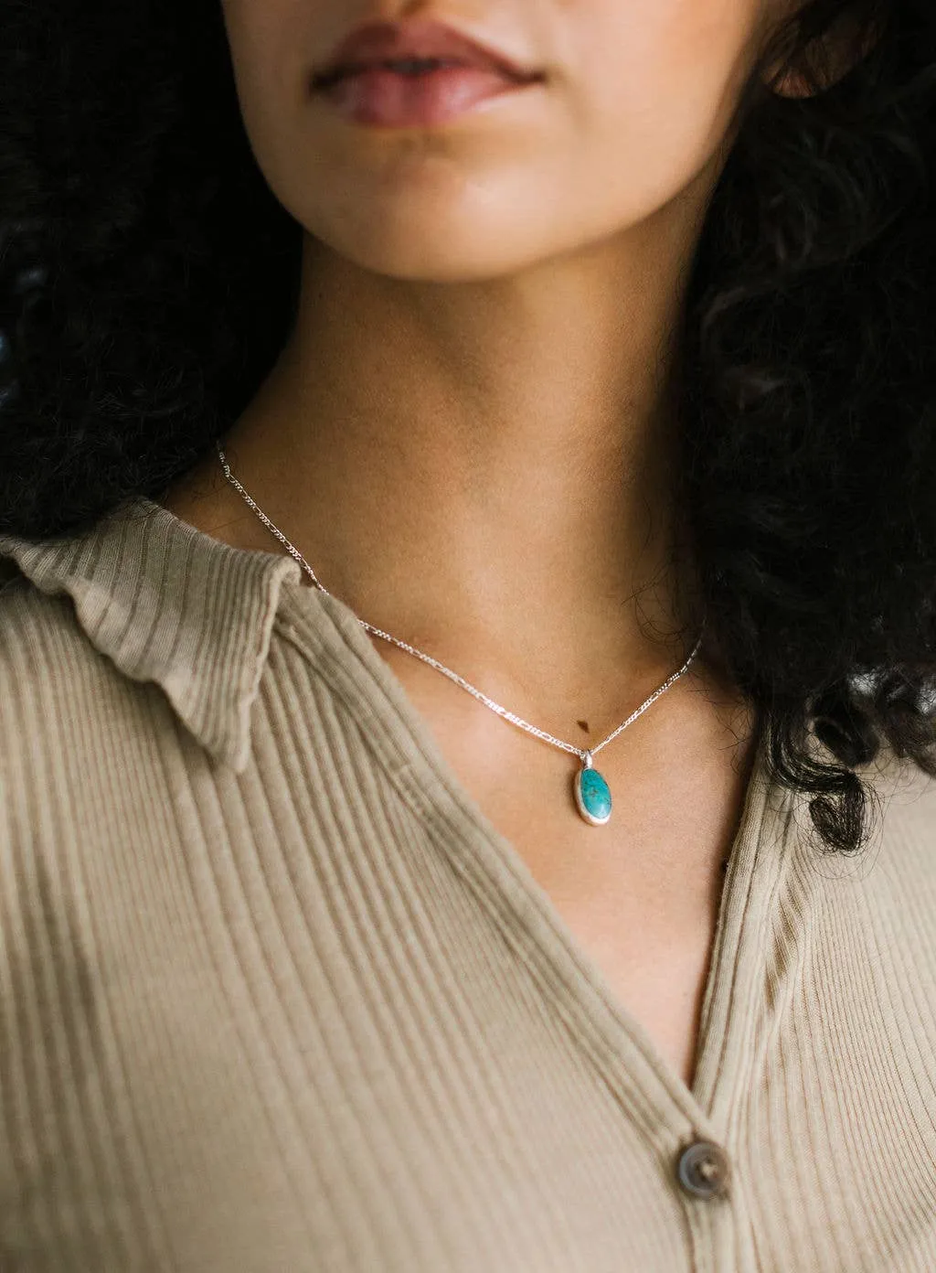 Seed Token Necklace - Cumpas Sterling Silver   Turquoise