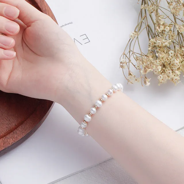 Shiny Elastic Pearl Rhinestone Star and Half Moon Bracelet