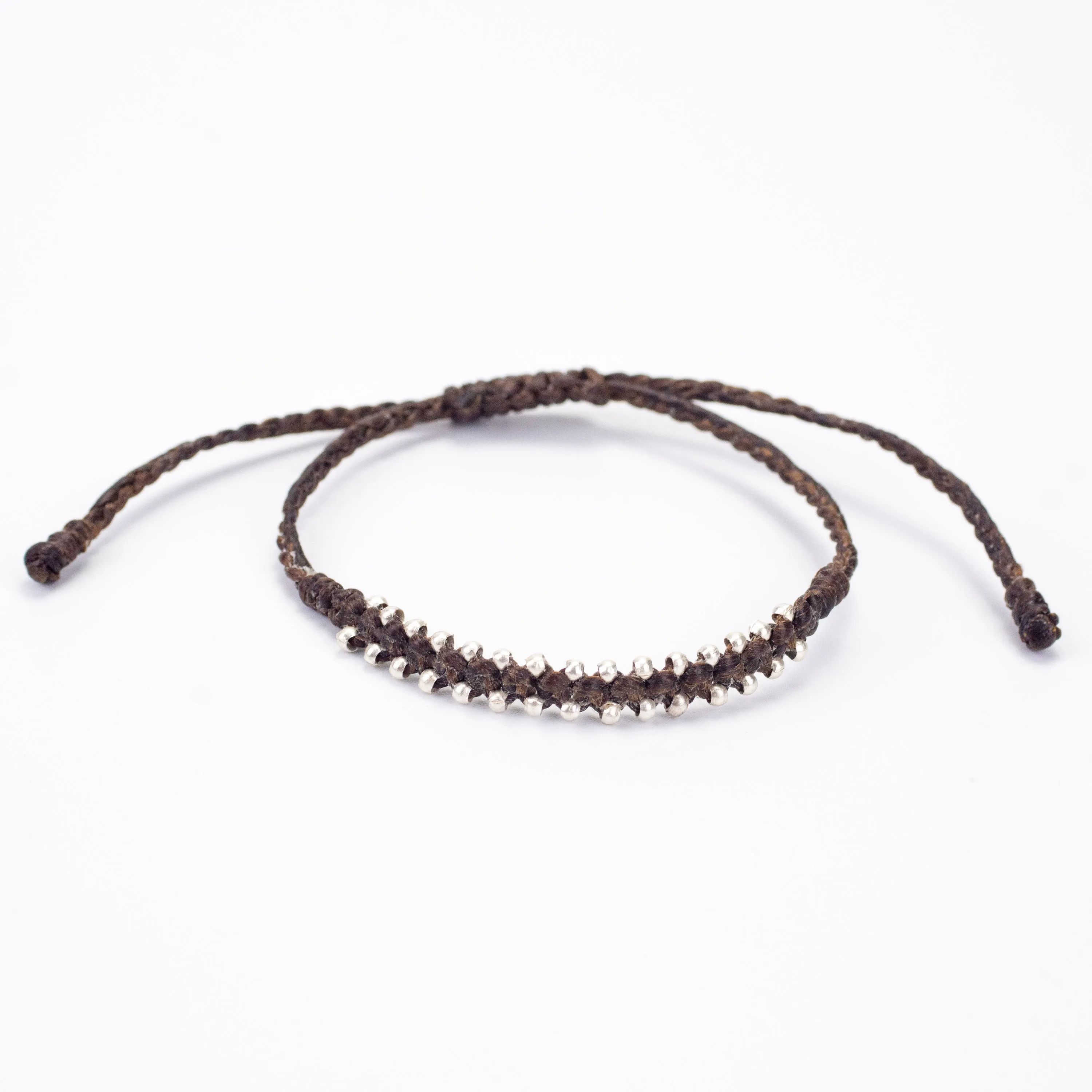Silver Beads Bracelet in Brown