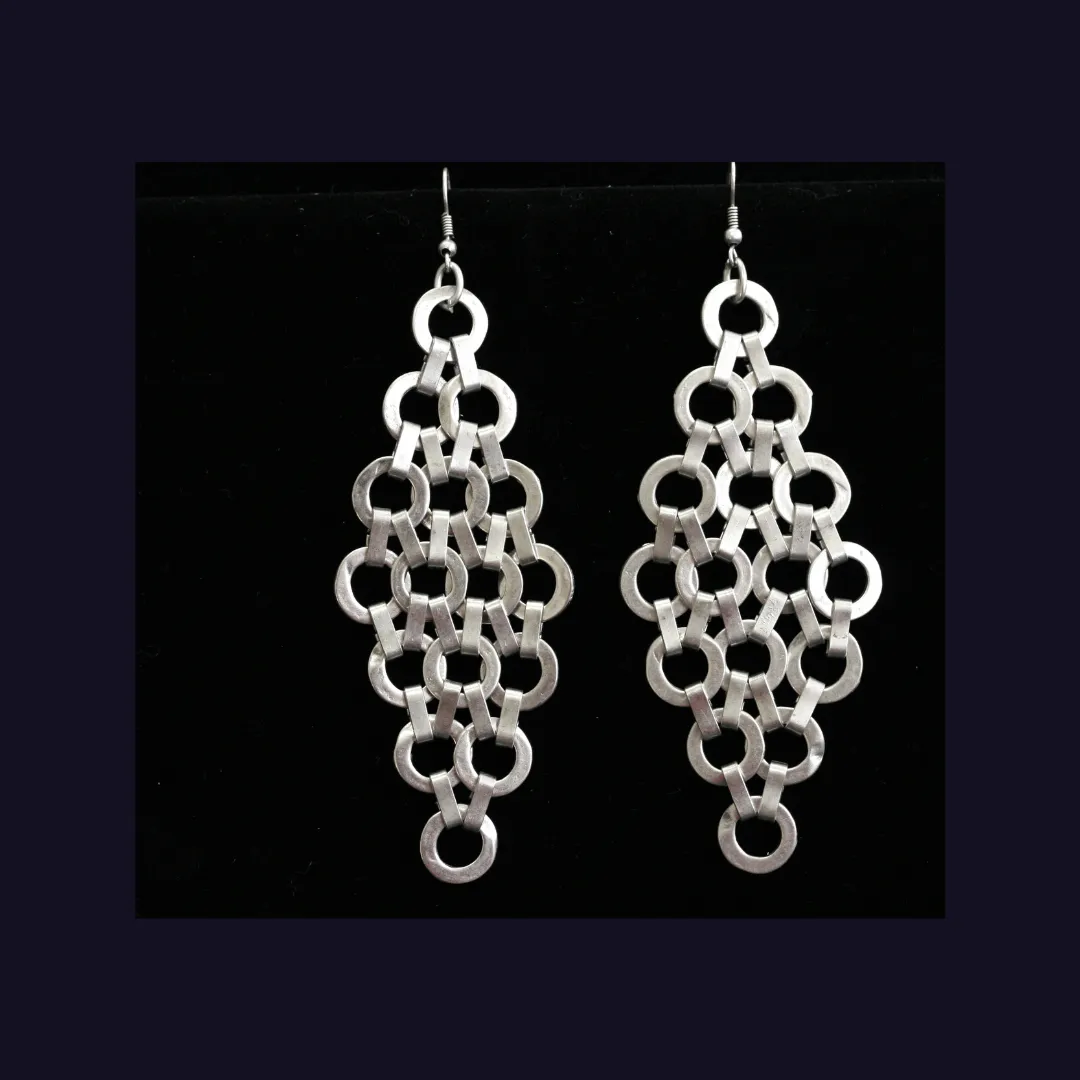 Silver Circles Link Dangle Earrings