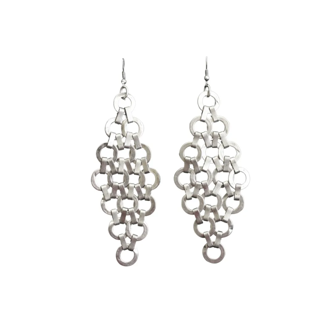 Silver Circles Link Dangle Earrings