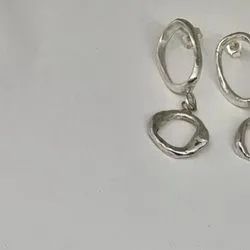 silver950 melt double circle silver pierced earrings resin Clip-on earrings modifiable shaking mode