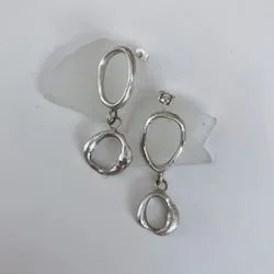 silver950 melt double circle silver pierced earrings resin Clip-on earrings modifiable shaking mode
