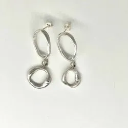silver950 melt double circle silver pierced earrings resin Clip-on earrings modifiable shaking mode
