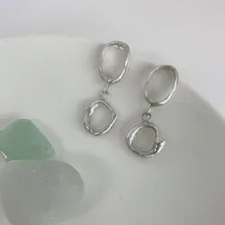 silver950 melt double circle silver pierced earrings resin Clip-on earrings modifiable shaking mode