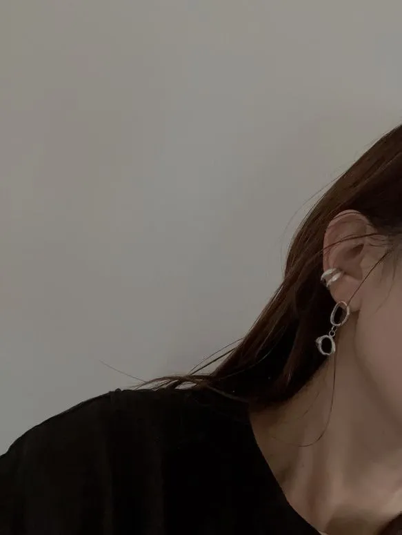 silver950 melt double circle silver pierced earrings resin Clip-on earrings modifiable shaking mode