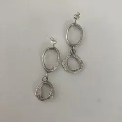 silver950 melt double circle silver pierced earrings resin Clip-on earrings modifiable shaking mode