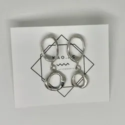 silver950 melt double circle silver pierced earrings resin Clip-on earrings modifiable shaking mode