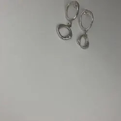 silver950 melt double circle silver pierced earrings resin Clip-on earrings modifiable shaking mode