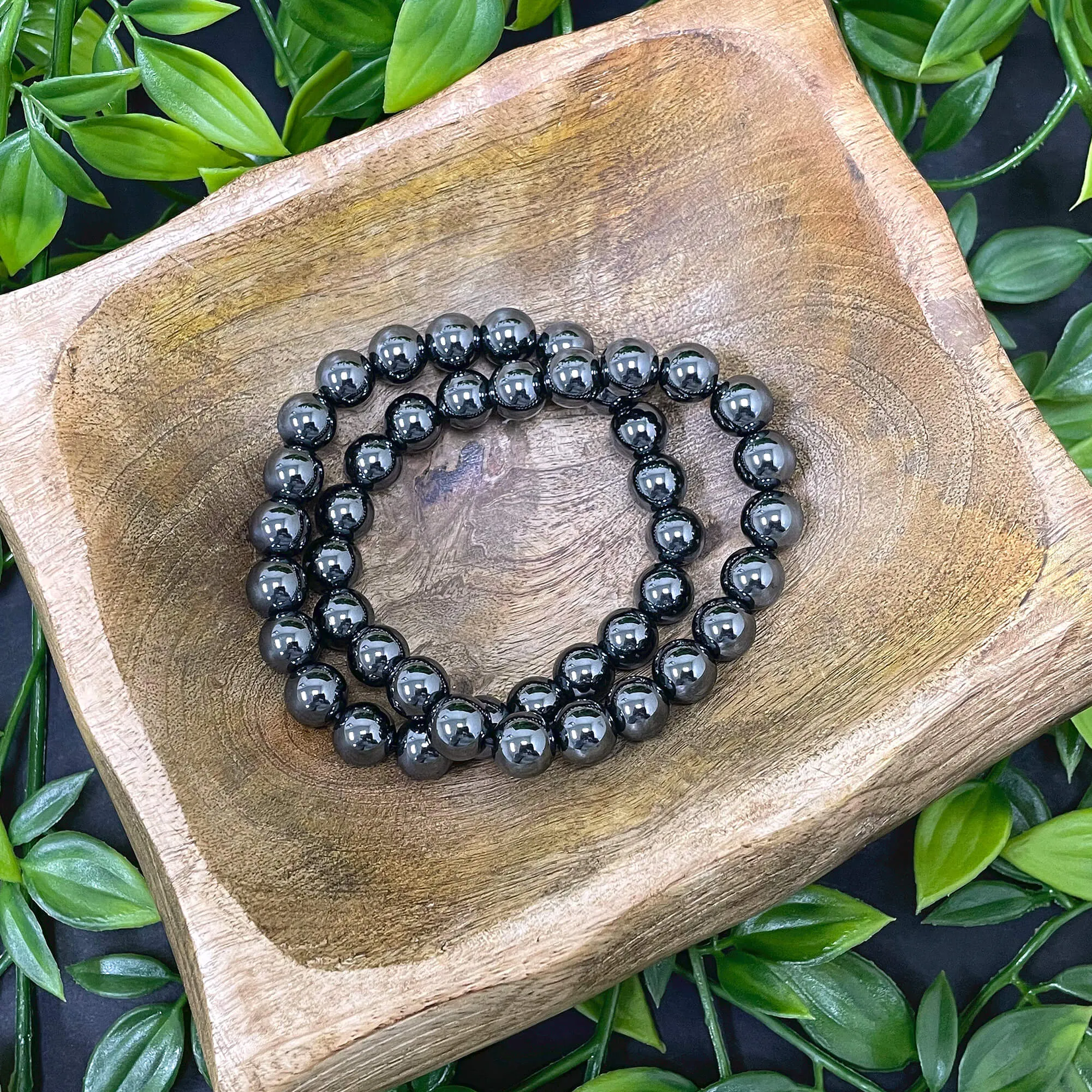 Simulated Hematite 10mm Round Bead Unisex Handmade Stretch Bracelet