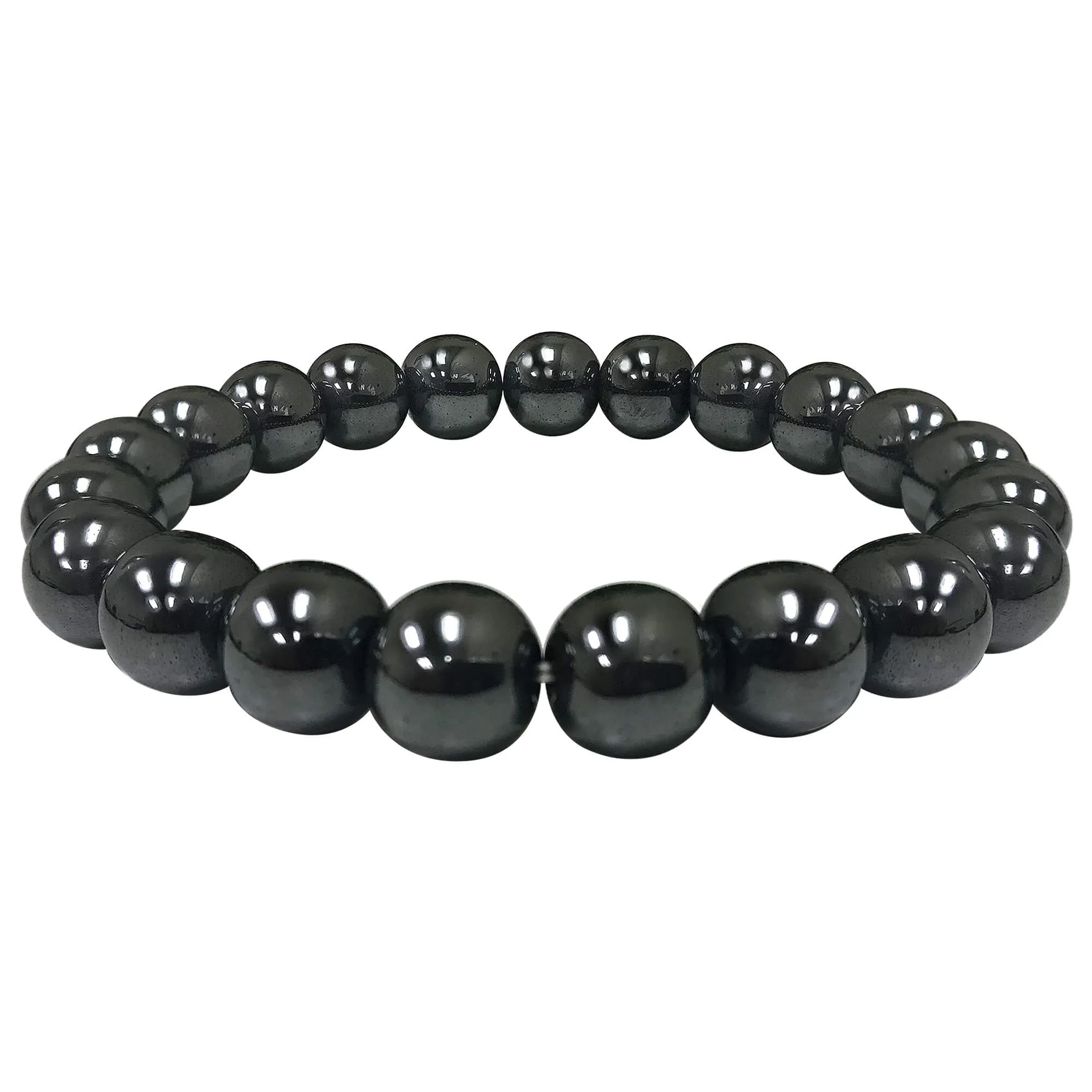 Simulated Hematite 10mm Round Bead Unisex Handmade Stretch Bracelet