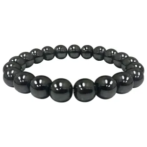 Simulated Hematite 10mm Round Bead Unisex Handmade Stretch Bracelet