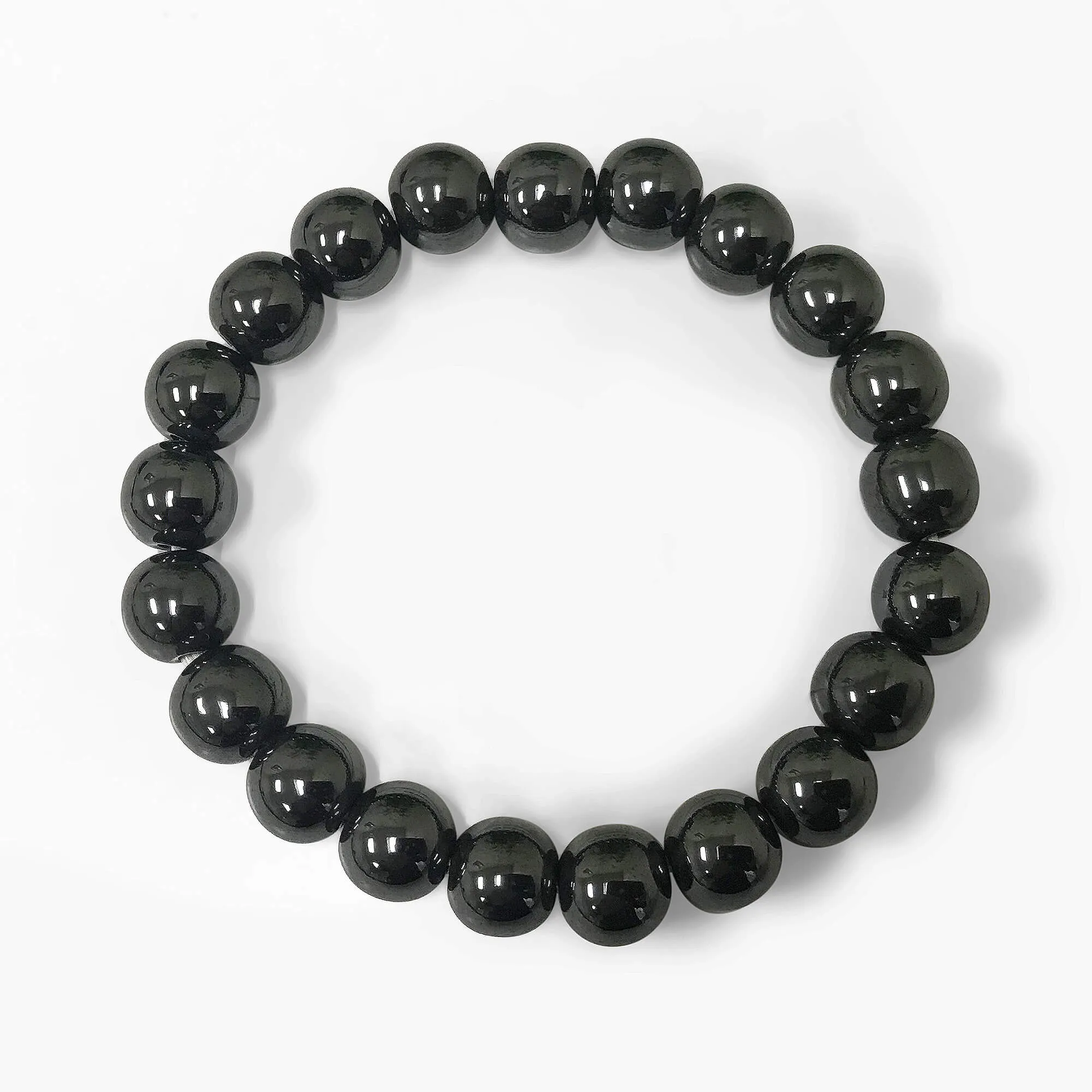 Simulated Hematite 10mm Round Bead Unisex Handmade Stretch Bracelet