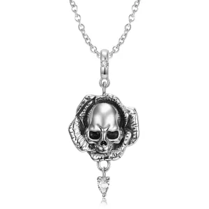 Skull Flower Pendant - Sterling Silver S925 by The Nevermore