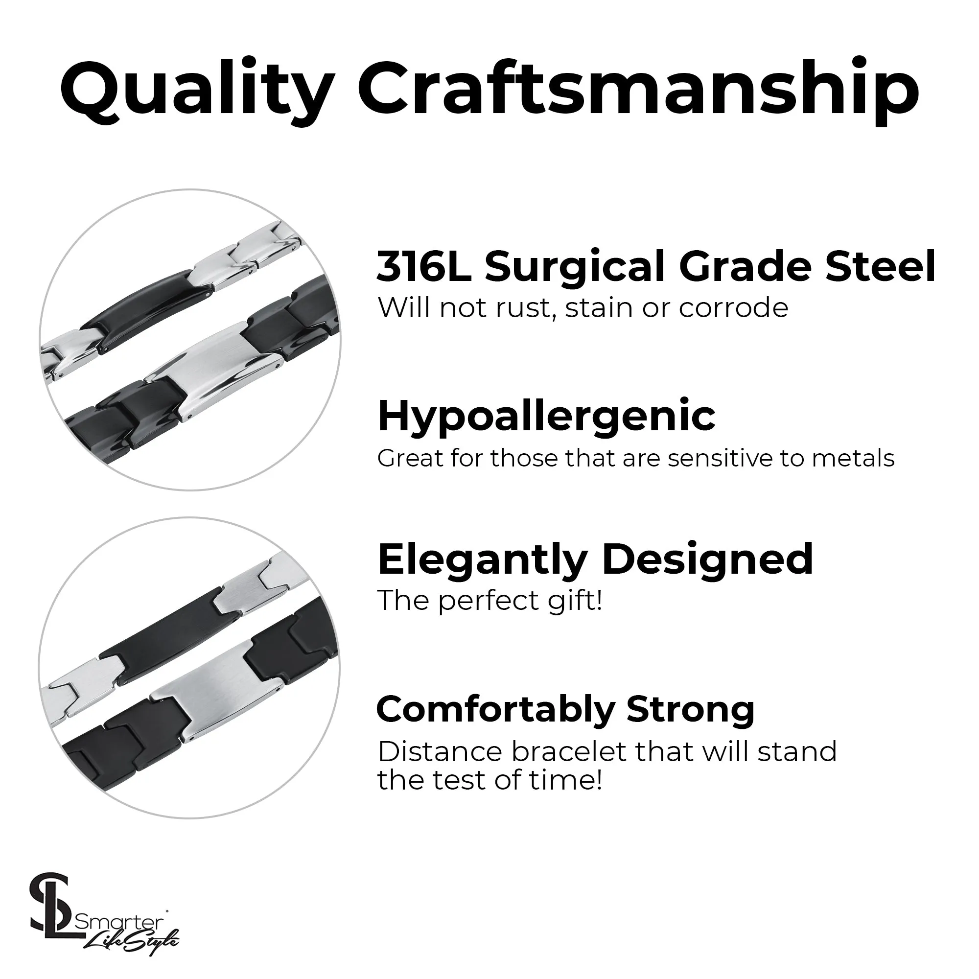 Smarter LifeStyle Elegant Couples His and Hers Distance Bracelets, Surgical Grade Steel (Single Bracelet, Hers/Women's)