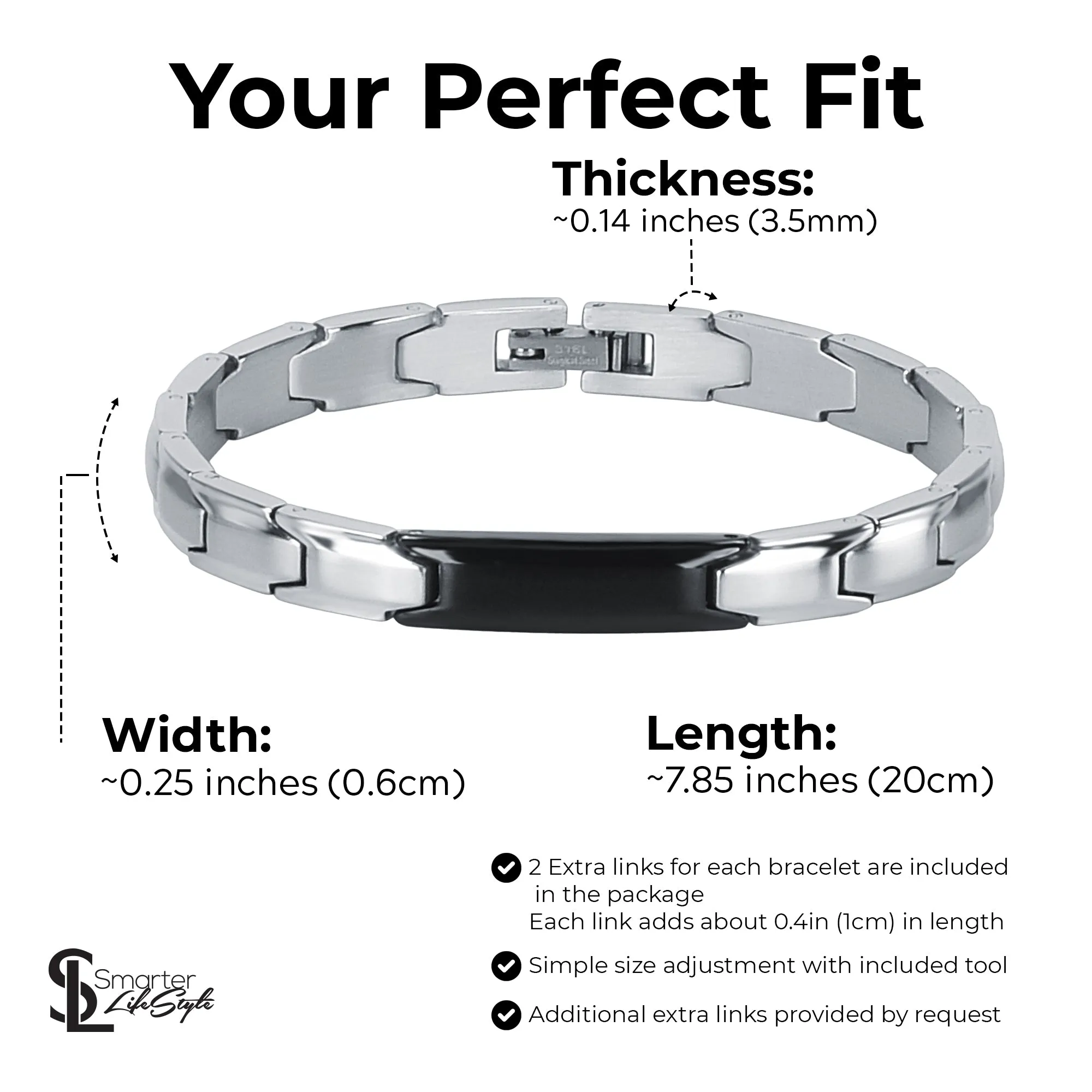 Smarter LifeStyle Elegant Couples His and Hers Distance Bracelets, Surgical Grade Steel (Single Bracelet, Hers/Women's)