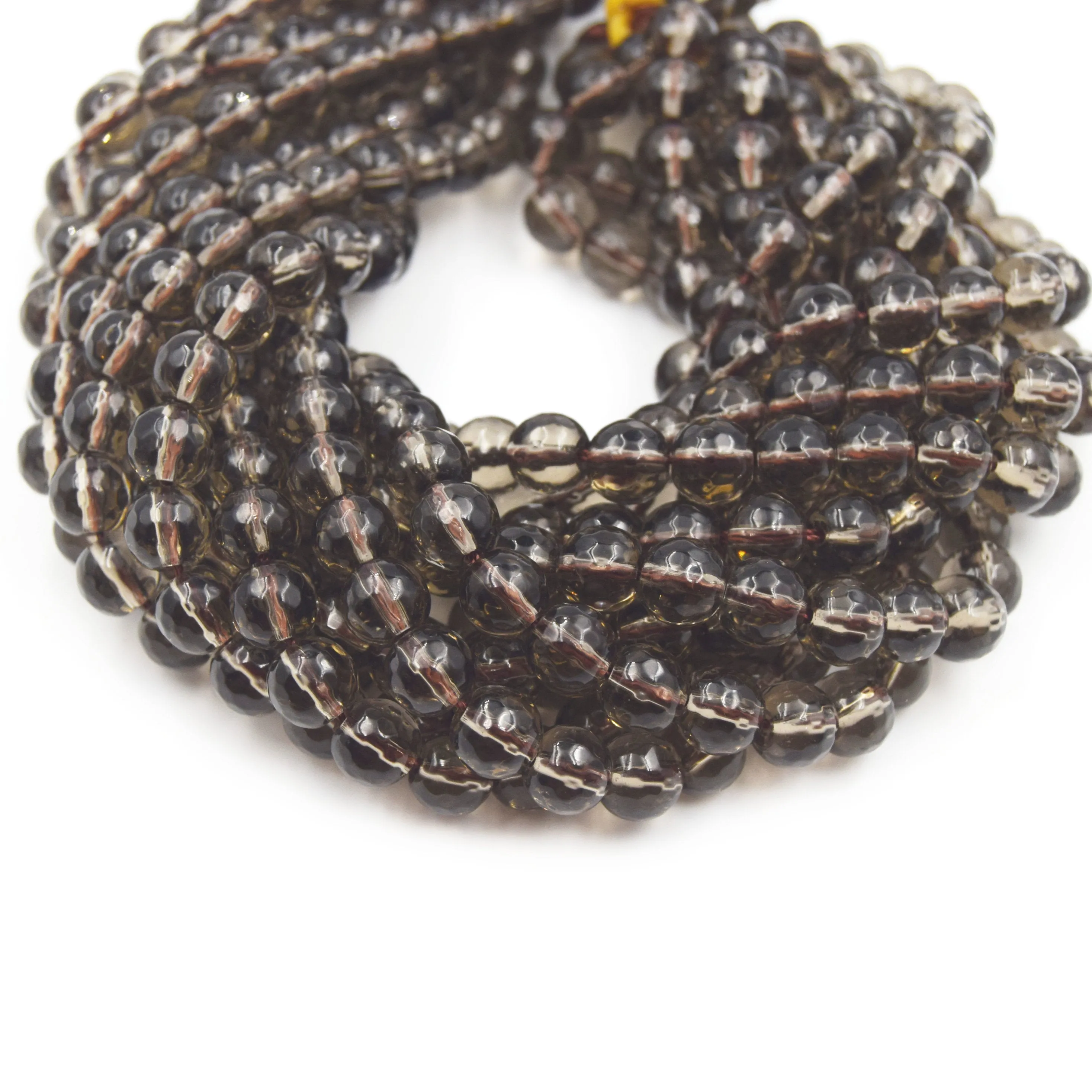 Smoky Quartz Faceted Beads | Transparent Gray/Brown Natural Gemstone Beads in 4mm to 16mm Sizes.