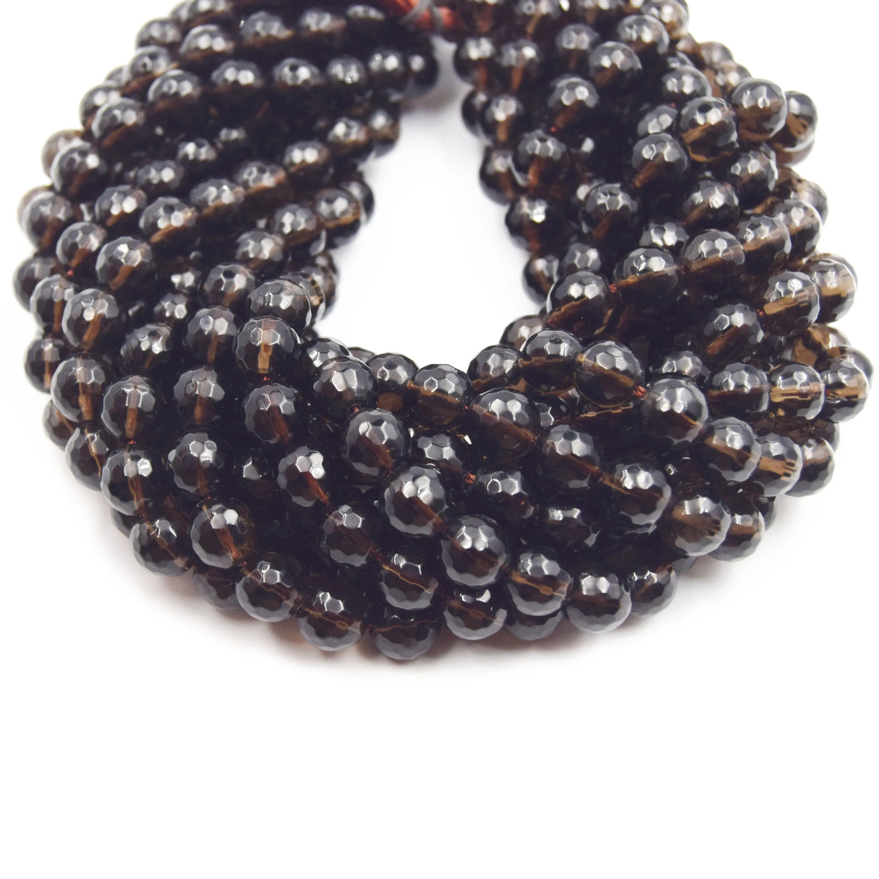 Smoky Quartz Faceted Beads | Transparent Gray/Brown Natural Gemstone Beads in 4mm to 16mm Sizes.