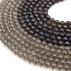 Smoky Quartz Faceted Beads | Transparent Gray/Brown Natural Gemstone Beads in 4mm to 16mm Sizes.