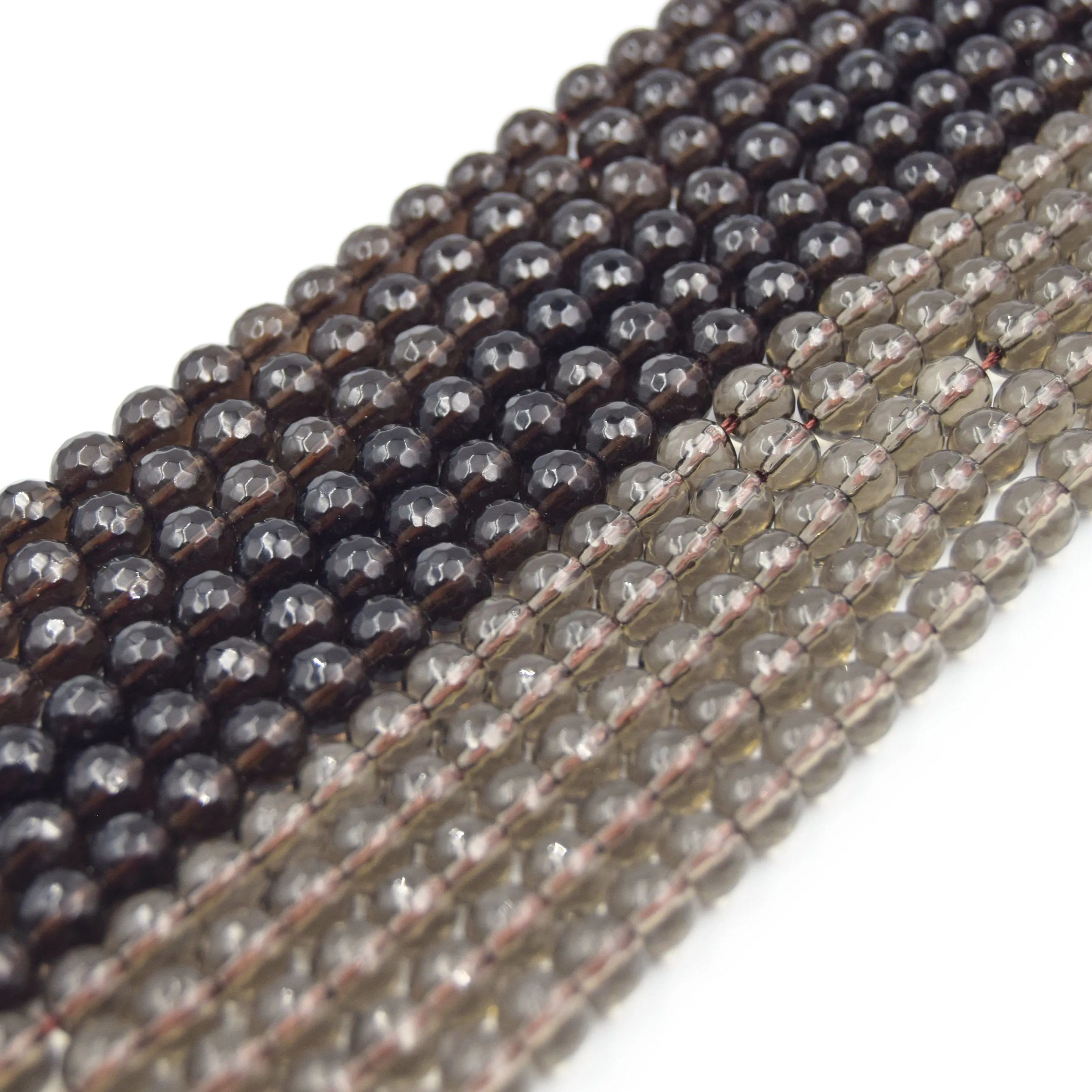Smoky Quartz Faceted Beads | Transparent Gray/Brown Natural Gemstone Beads in 4mm to 16mm Sizes.