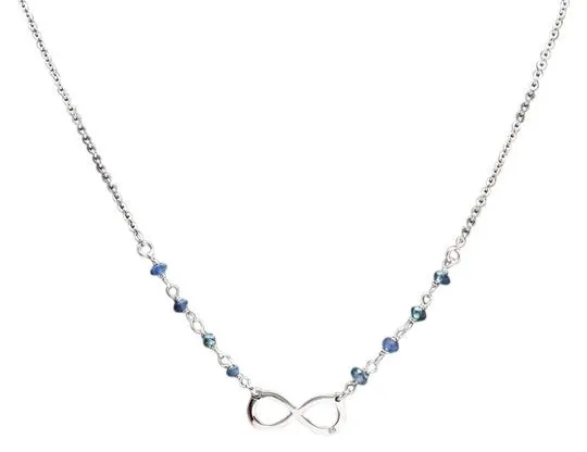 Splendid 14k Solid White Gold Infinity Necklace with Natural Diamond Accent and Raw Sapphires