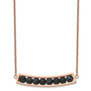 Stainless Steel Polished Rose IP w/Black Grain Stone  w/2in ext Necklace
