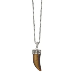 Stainless Steel Polished Tiger's Eye 24in Horn Necklace