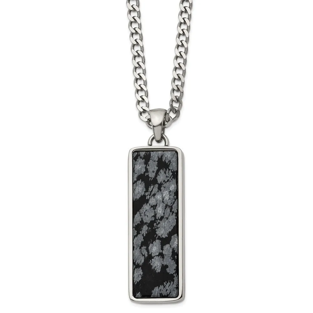 Stainless Steel Polished with Alabaster Stone Inlay 22in Necklace