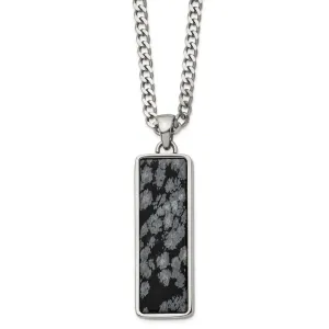 Stainless Steel Polished with Alabaster Stone Inlay 22in Necklace