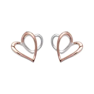 Sterling Silver 925 Stud heart Earrings with Rose Gold Plating ME-770