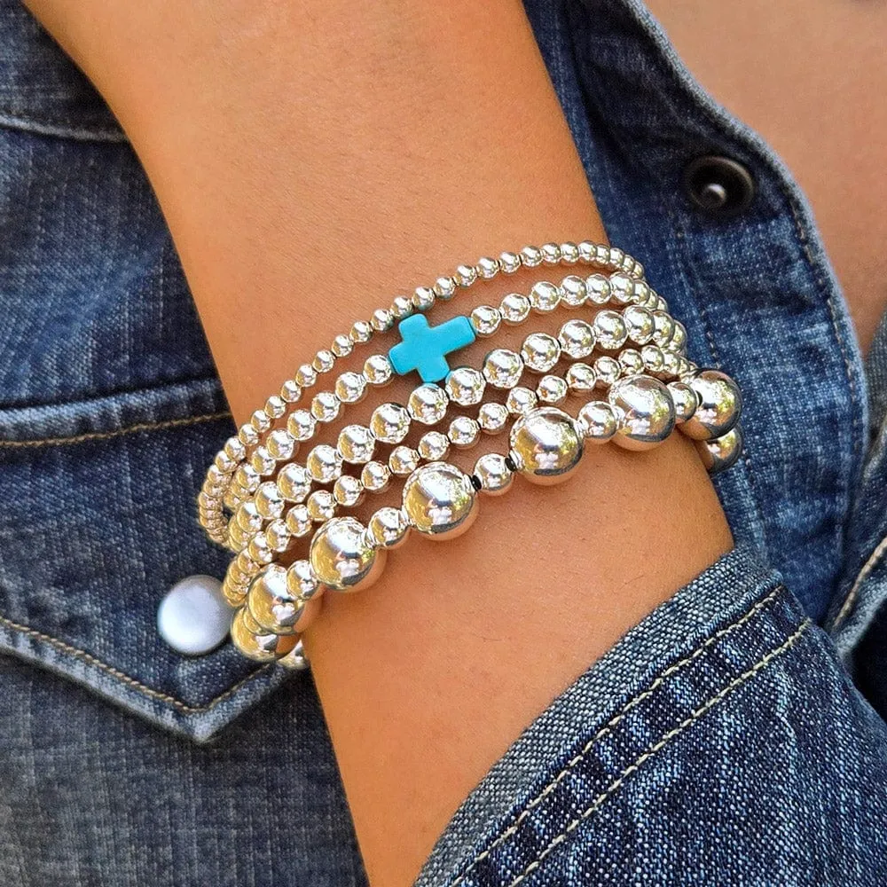 Sterling Silver Bracelet Set 3mm & 4mm Stretch to Fit