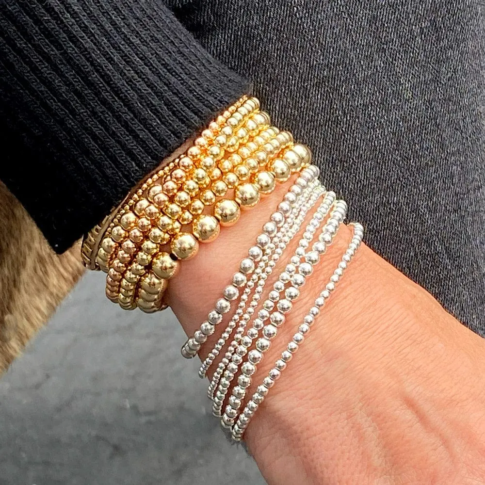 Sterling Silver Bracelet Set 3mm & 4mm Stretch to Fit