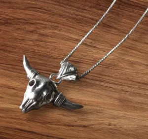 Sterling Silver Bull Skull Necklace