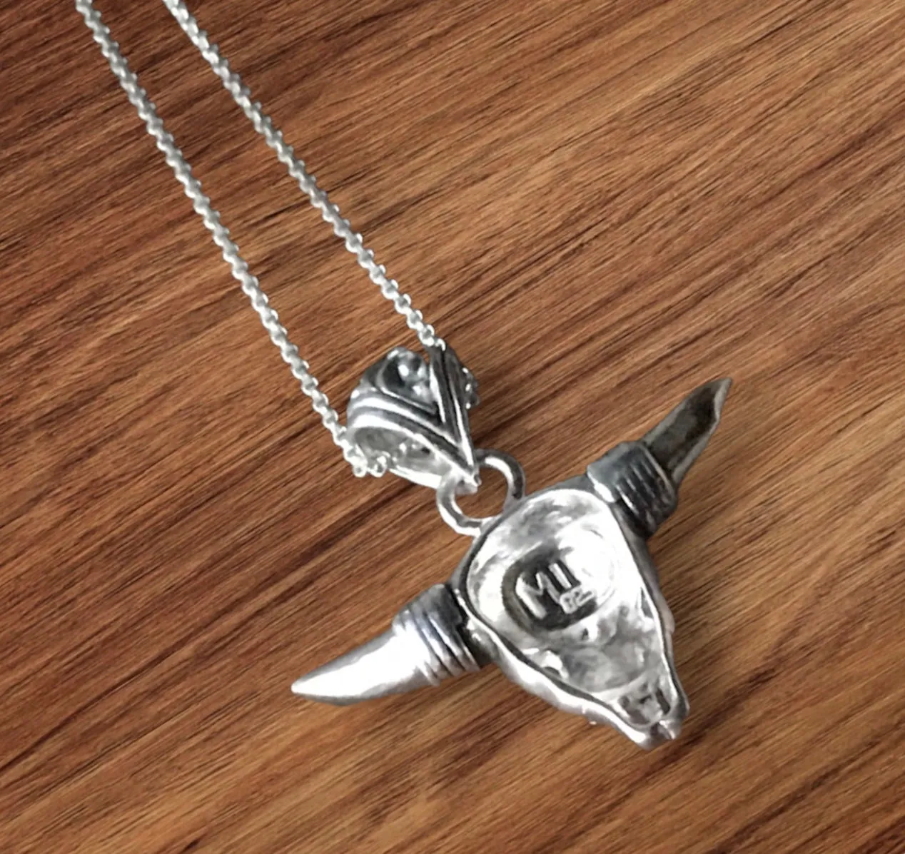 Sterling Silver Bull Skull Necklace