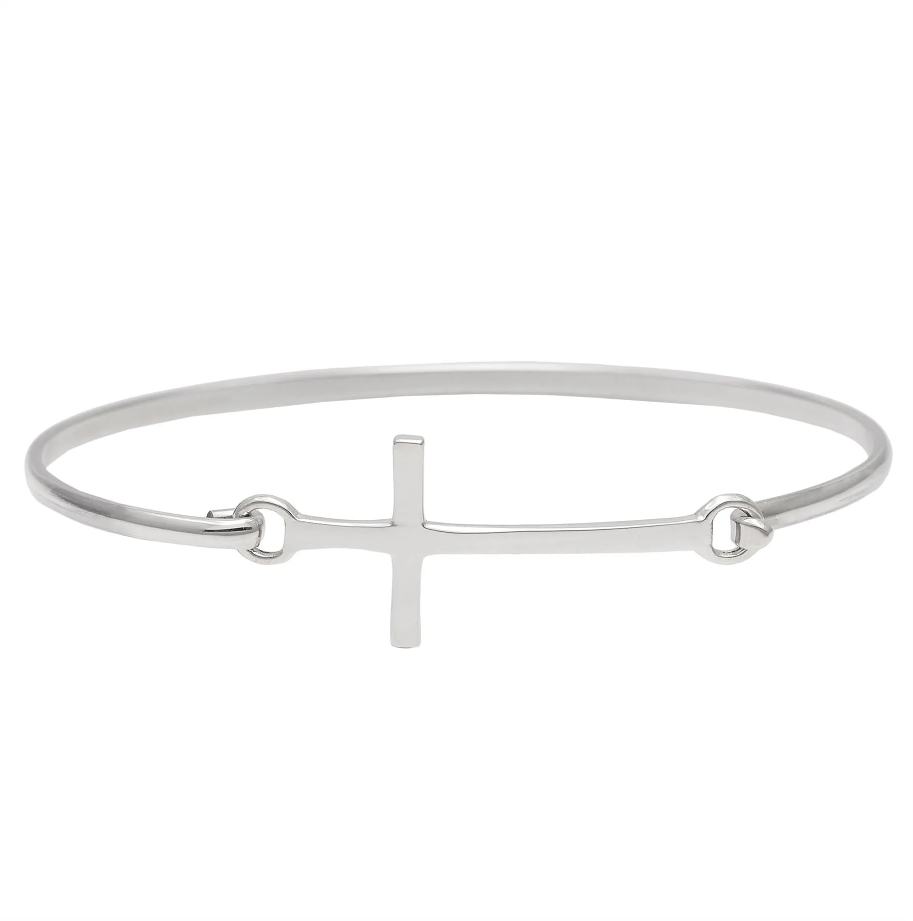 Sterling Silver Classic Cross Bangle With Hook Clasp Simple Design