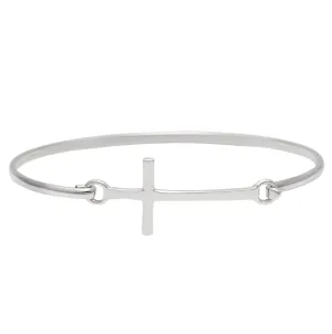 Sterling Silver Classic Cross Bangle With Hook Clasp Simple Design
