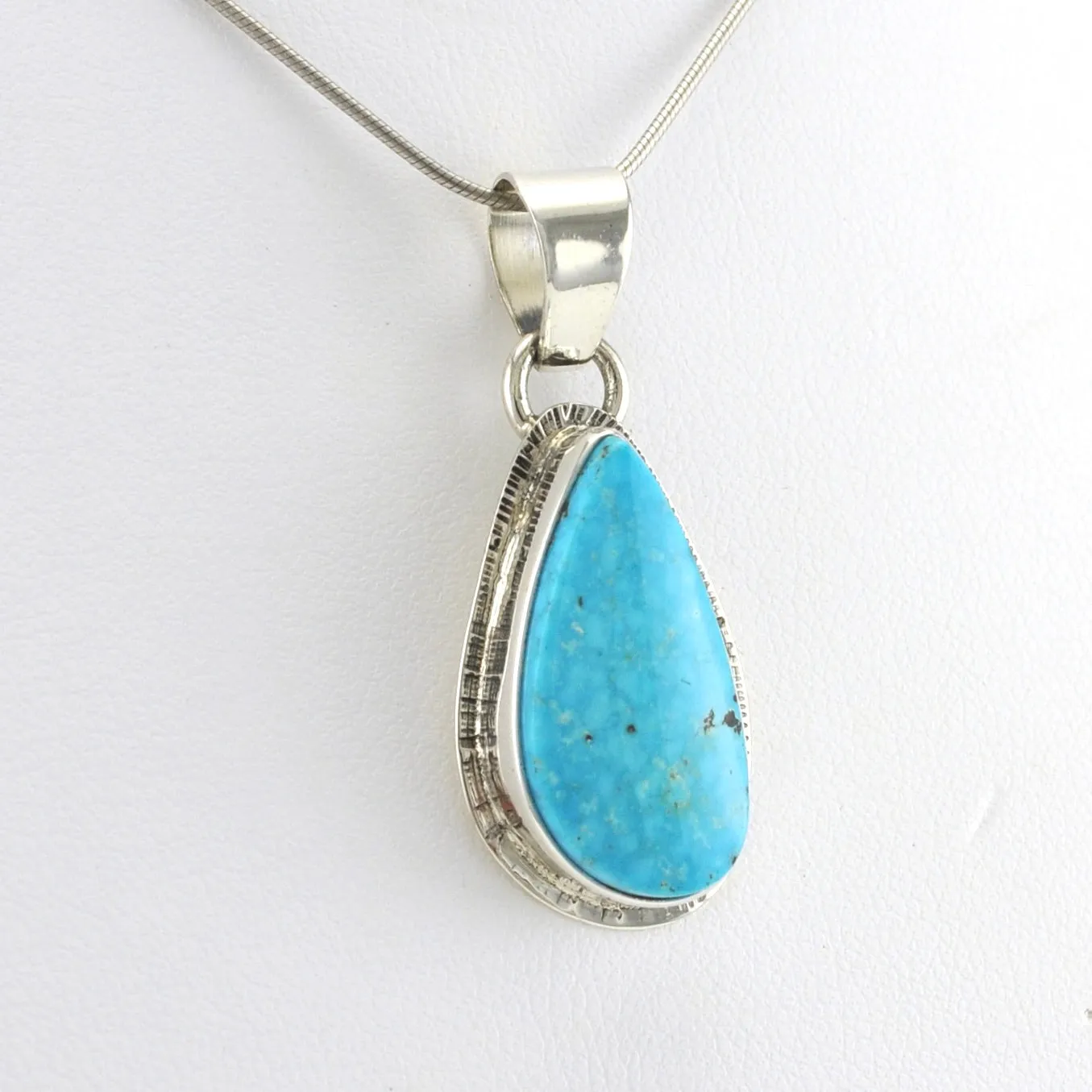 Sterling Silver Kingman Turquoise Pendant by Lyle Piaso Jr