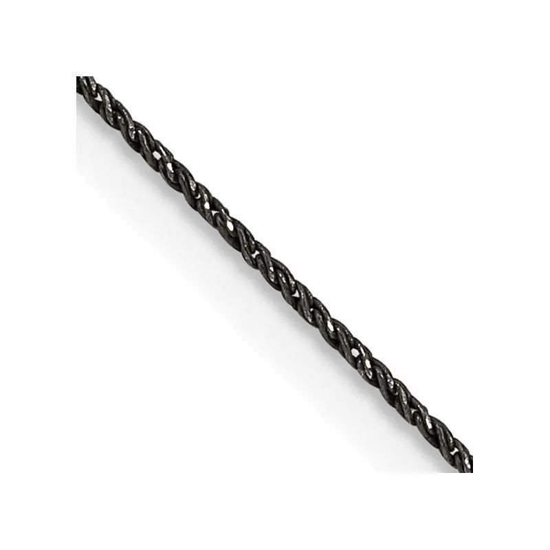 Sterling Silver Ruthenium-plated 0.75mm Twisted Tight Wheat Chain Necklace