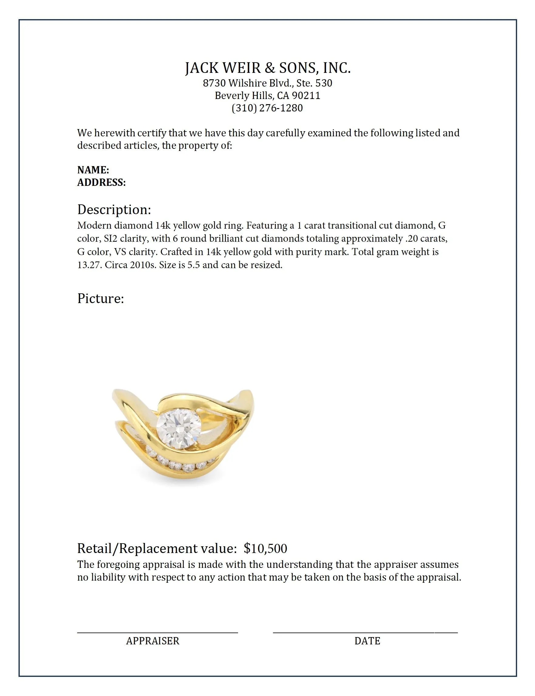 Stunning modern diamond 14k yellow gold ring