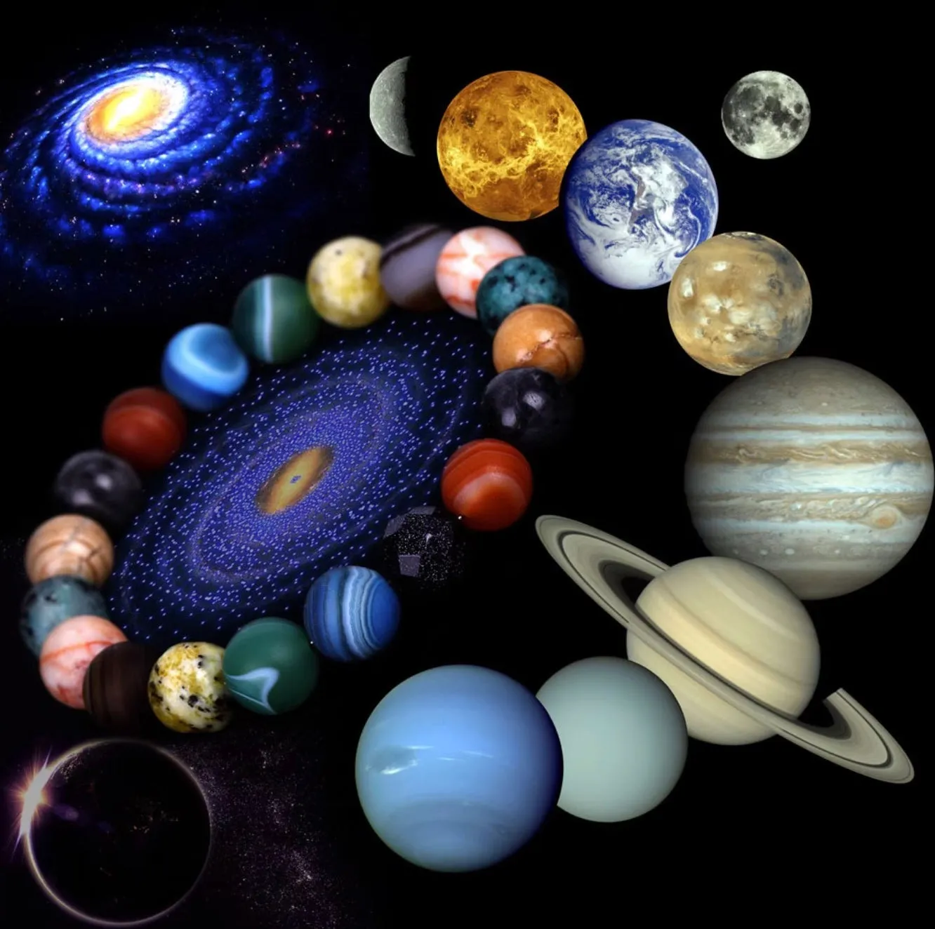 Stunning Solar System Eight Planets Stone Bracelet