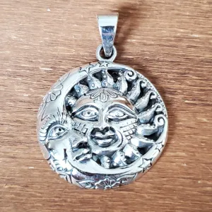 Sun and Moon Celestial .925 Solid Sterling Silver Charm Pendant