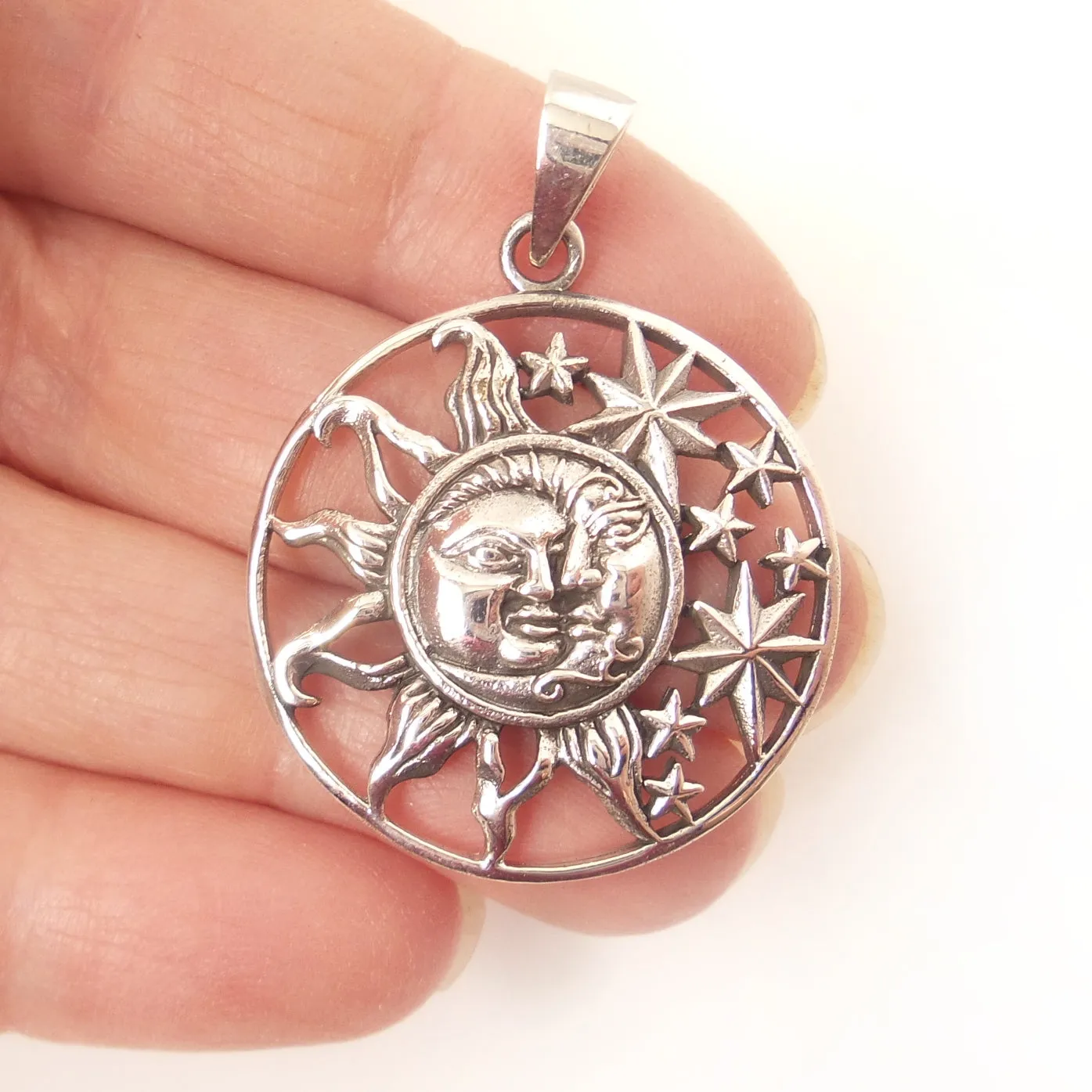 Sun Moon Celestial Charm .925 Sterling Silver Pendant