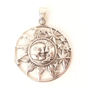 Sun Moon Celestial Charm .925 Sterling Silver Pendant