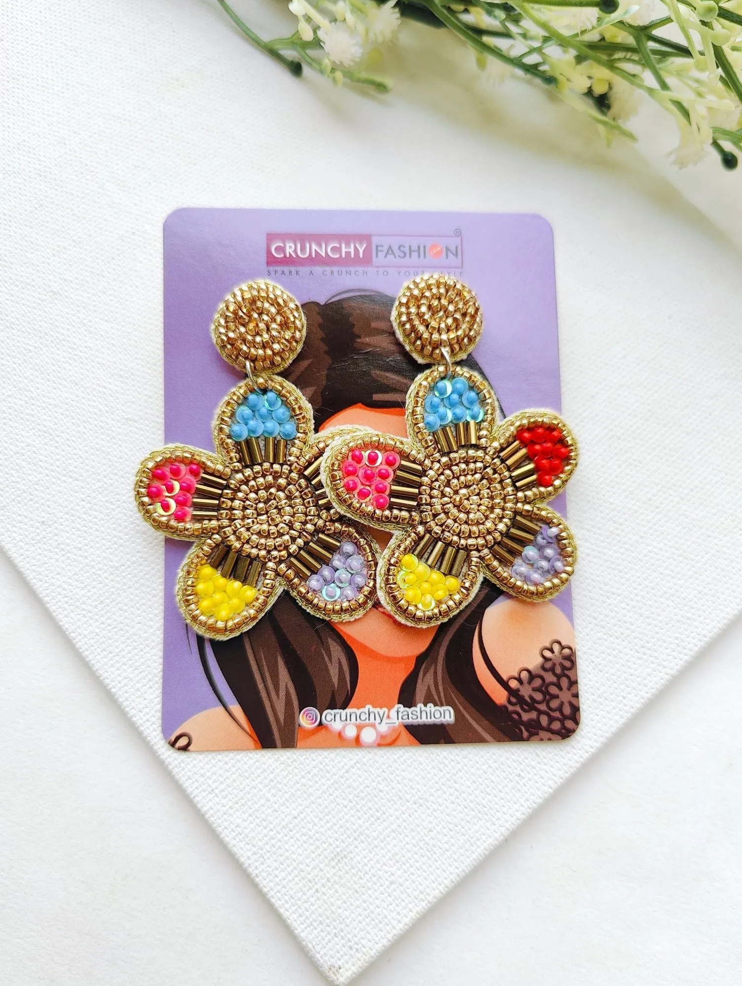 Sunshine Aura Multicolor Handmade Beaded Flower Earrings