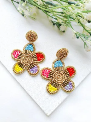 Sunshine Aura Multicolor Handmade Beaded Flower Earrings