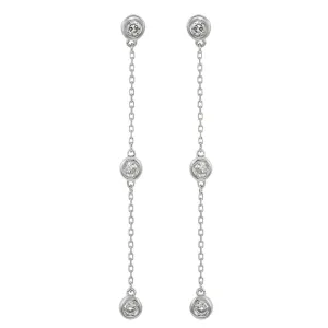 Suzy Levian White Gold 4/5 CTTW Diamond Station Dangle Earrings
