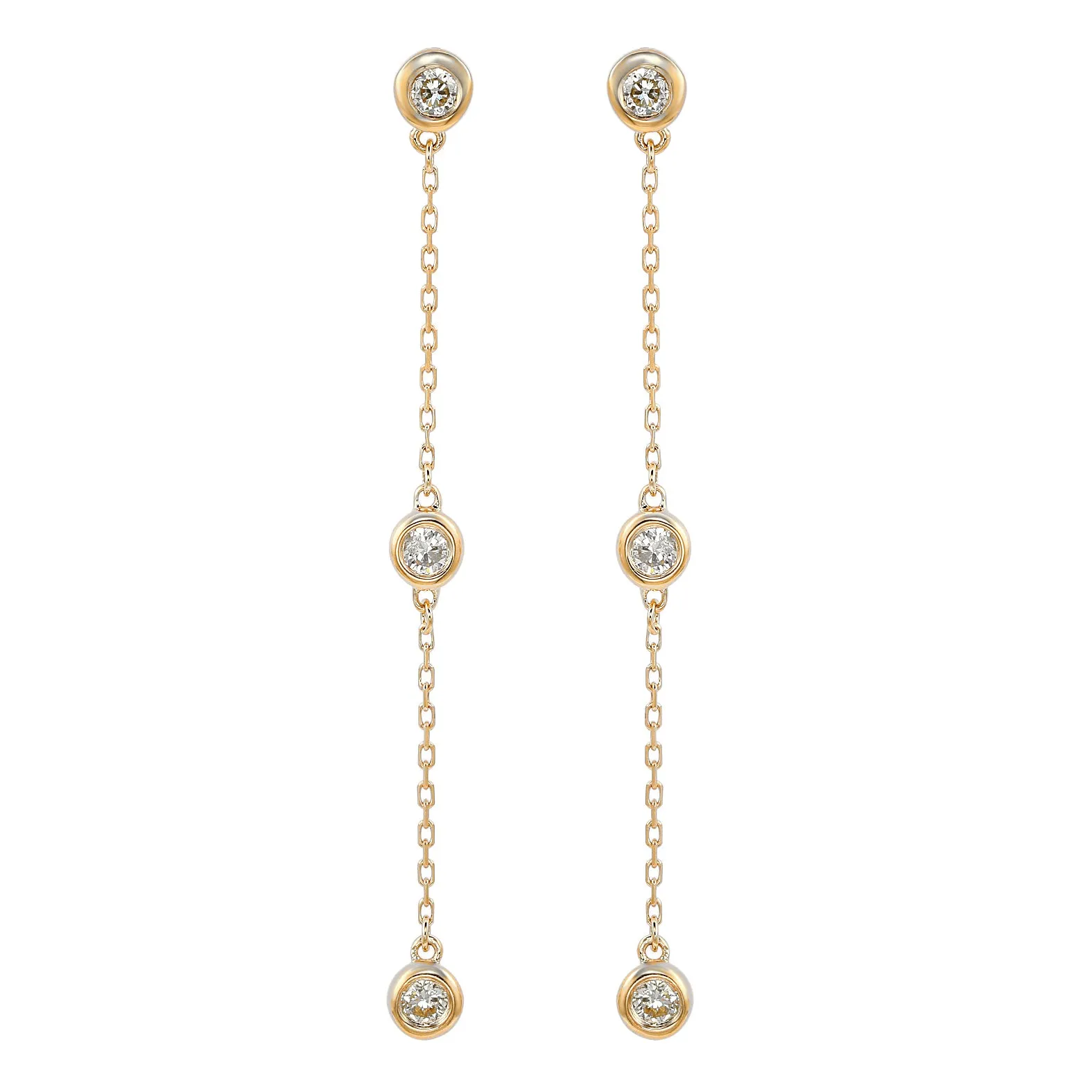 Suzy Levian Yellow Gold 4/5 CTTW Diamond Station Dangle Earrings